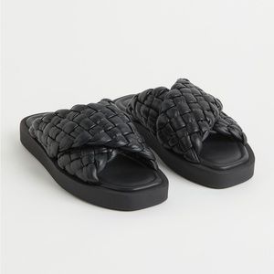 Black Leather Sliders Size US 6 / 36 EUR Premium Selection